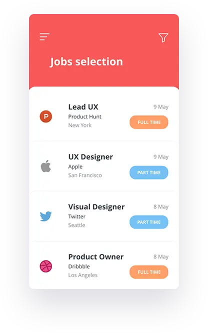Esempio di interfaccia di app mobile